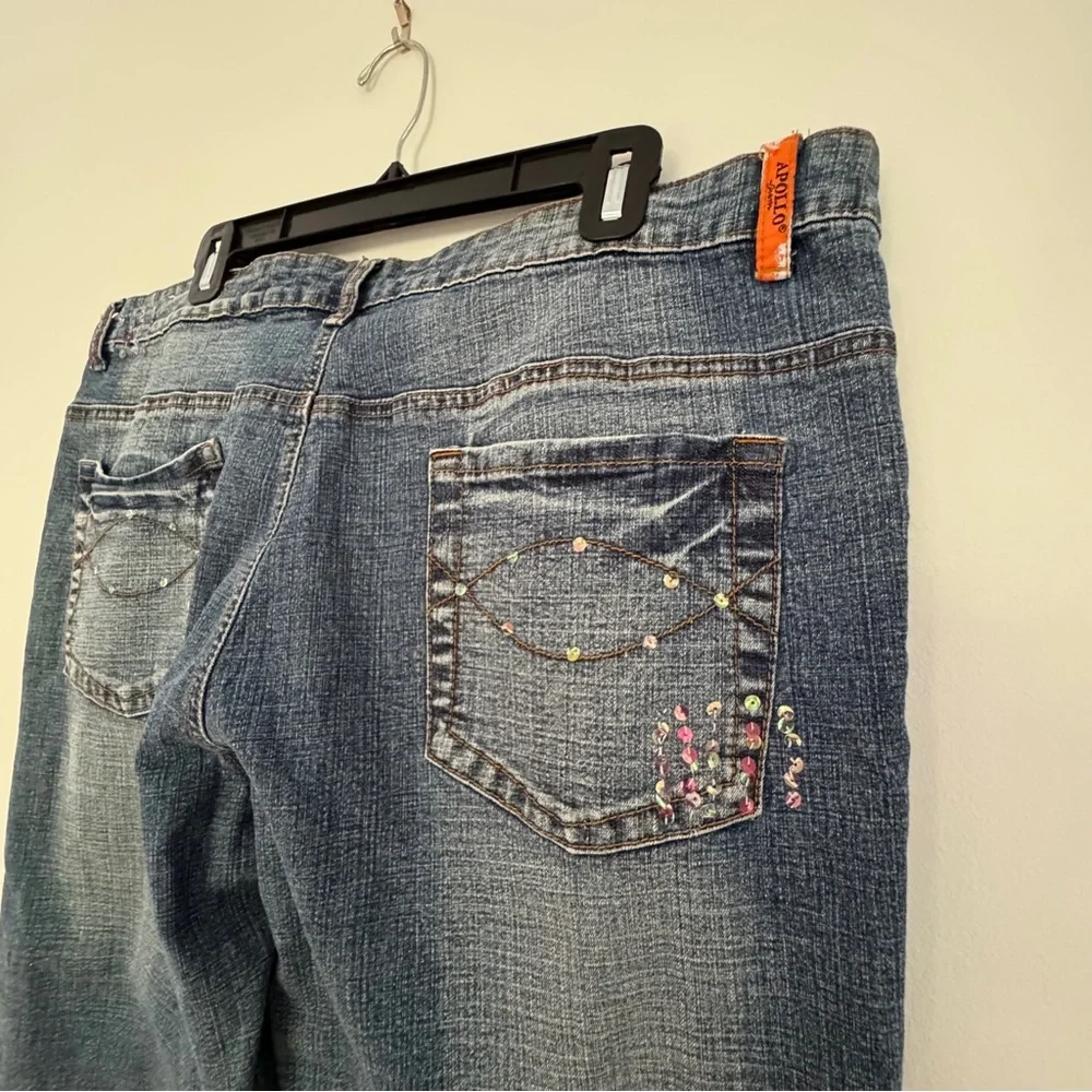 Apollo‎ Jeans Bootcut Blue Denim Rhinestone Embellished Distressed Women’s 18